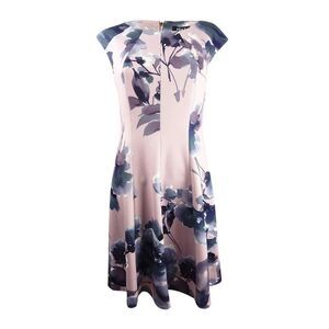 DKNY Women's Floral-Print Fit & Flare Dress - Mauve Multi